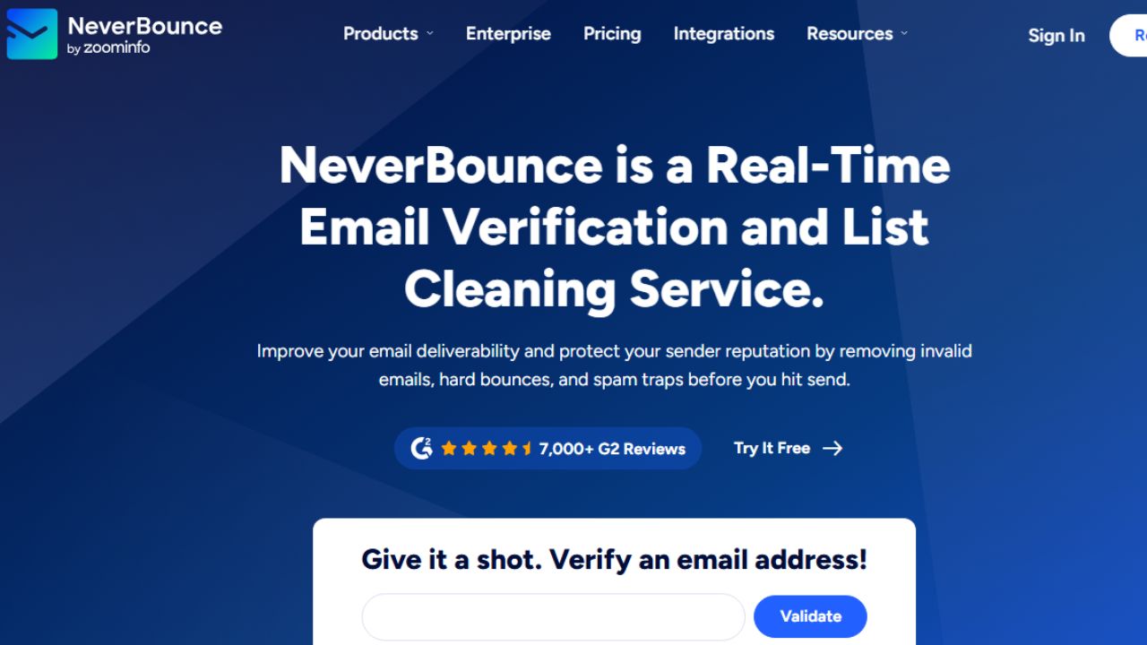 This is the screen shot of NeverBounce website home page.