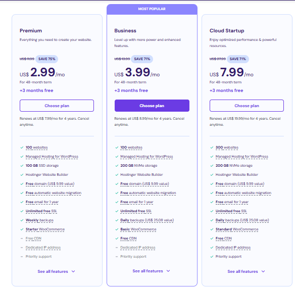 Hostinger Hosting Plans Image