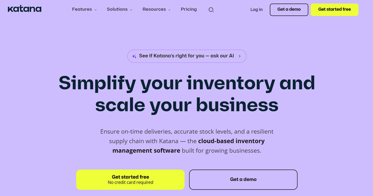 Katana cloud-based inventory management software interface for tracking stock levels and scaling business operations