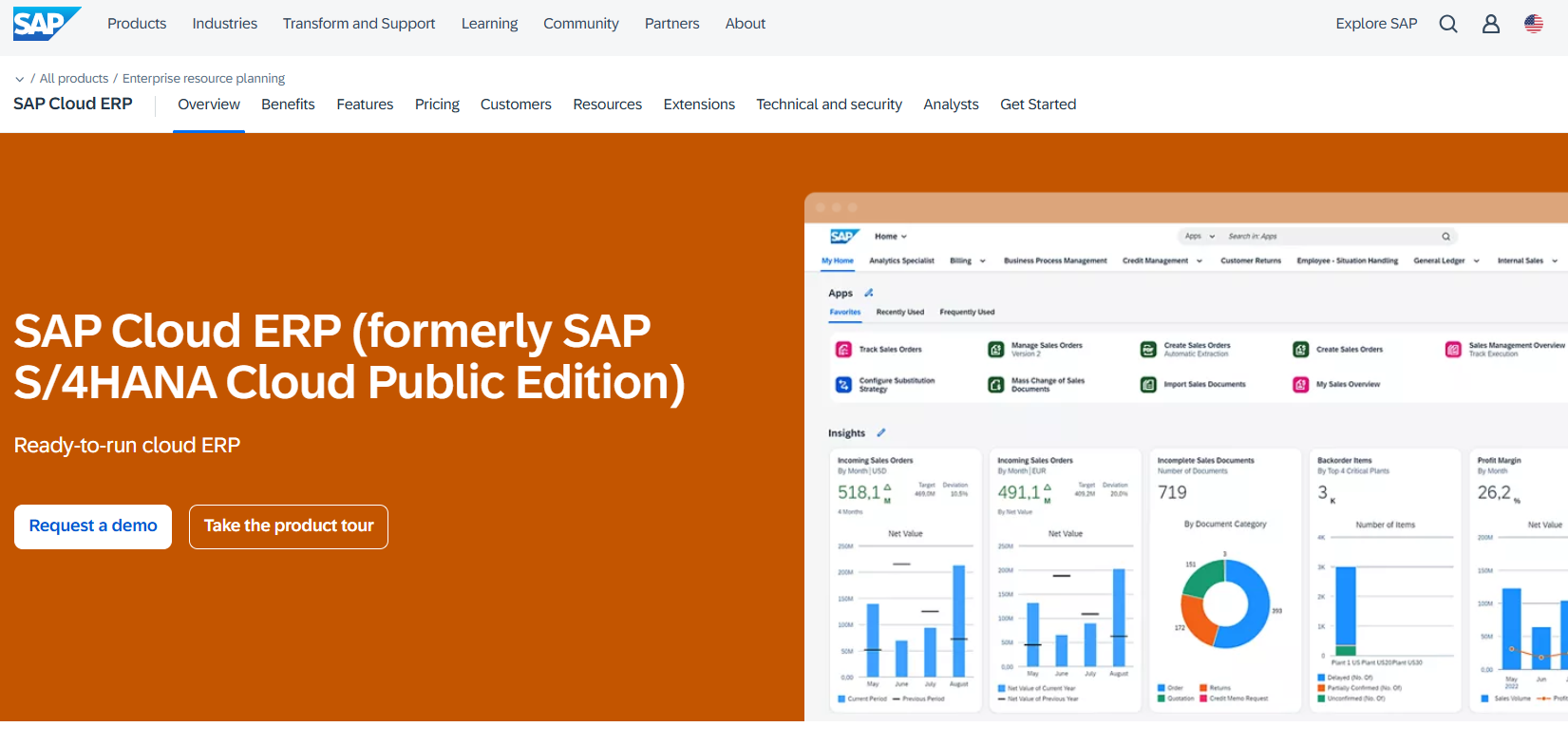 SAP Cloud ERP dashboard interface showing business analytics, sales data, and enterprise resource planning features