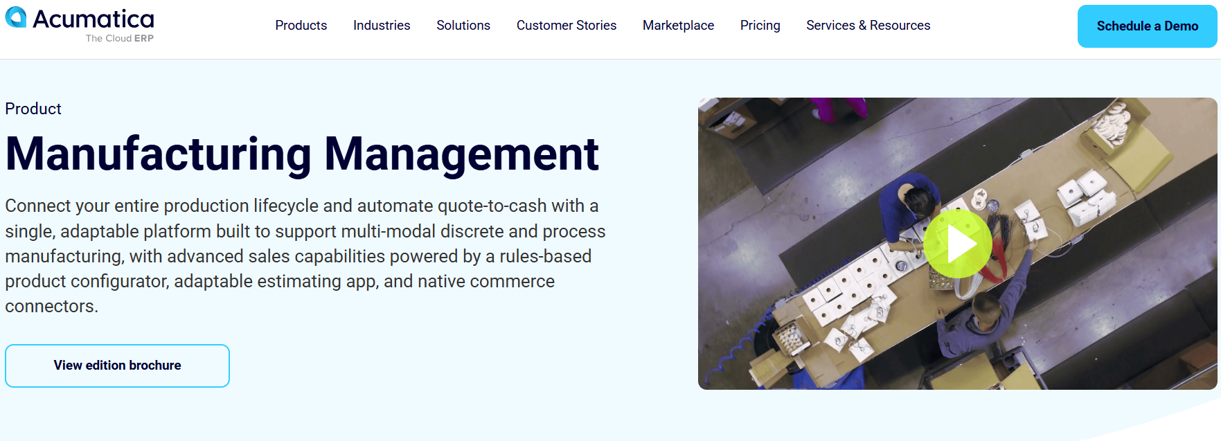 Acumatica manufacturing management platform showing production workflow and assembly line operations