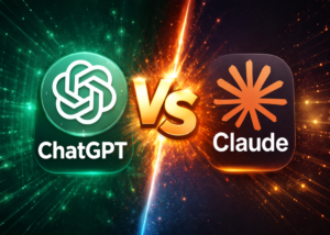ChatGPT vs Claude comparison image showing both AI logos with a VS symbol in the center