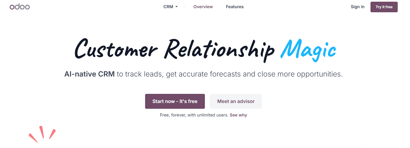Odoo CRM interface showing AI-powered customer relationship management for tracking leads and sales