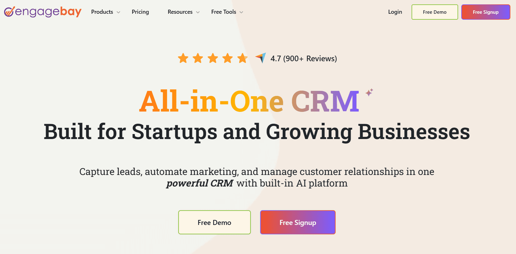 EngageBay all-in-one CRM platform for startups with marketing automation and customer management features