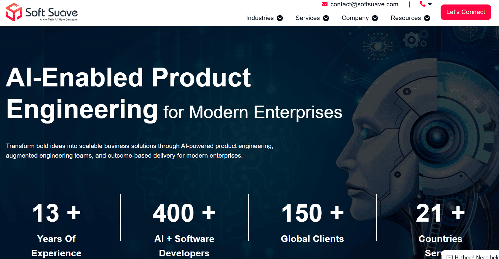 Soft Suave homepage showing AI-enabled product engineering services for modern enterprises.