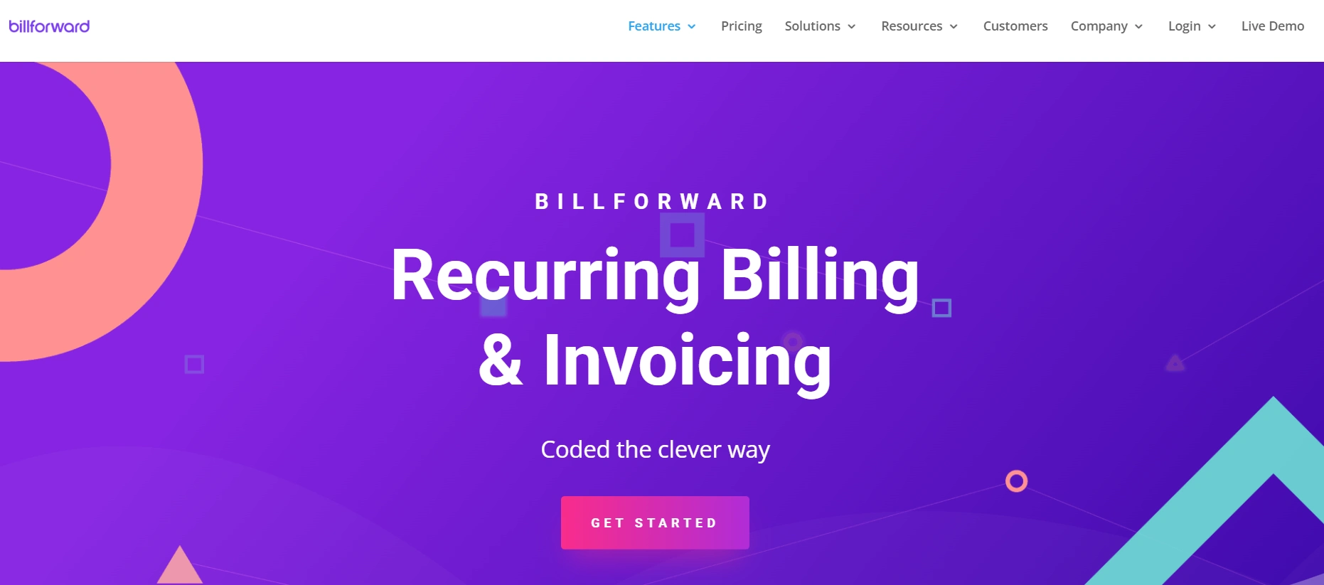Billforward recurring billing and invoicing platform homepage showcasing subscription billing software for automated recurring payments and invoicing.