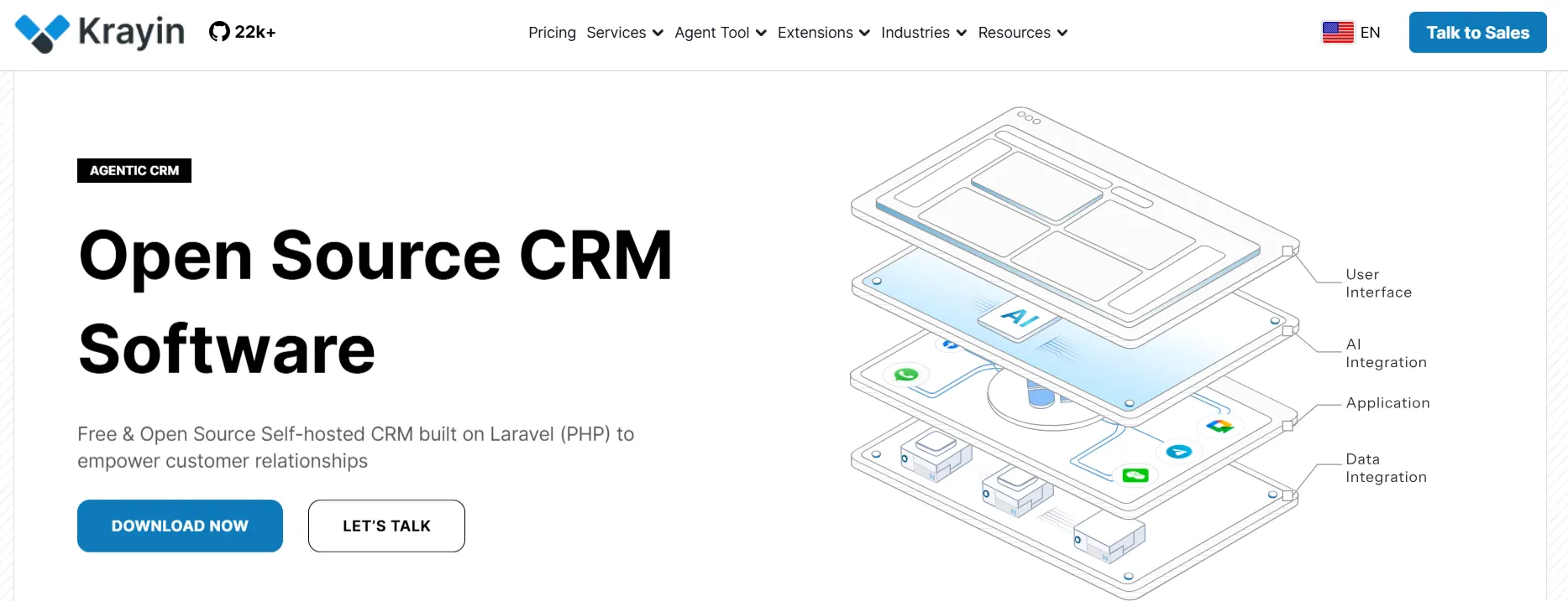 Krayin open source CRM software with AI integration and data management interface