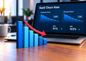 SaaS churn rate analytics dashboard showing customer and revenue churn trends