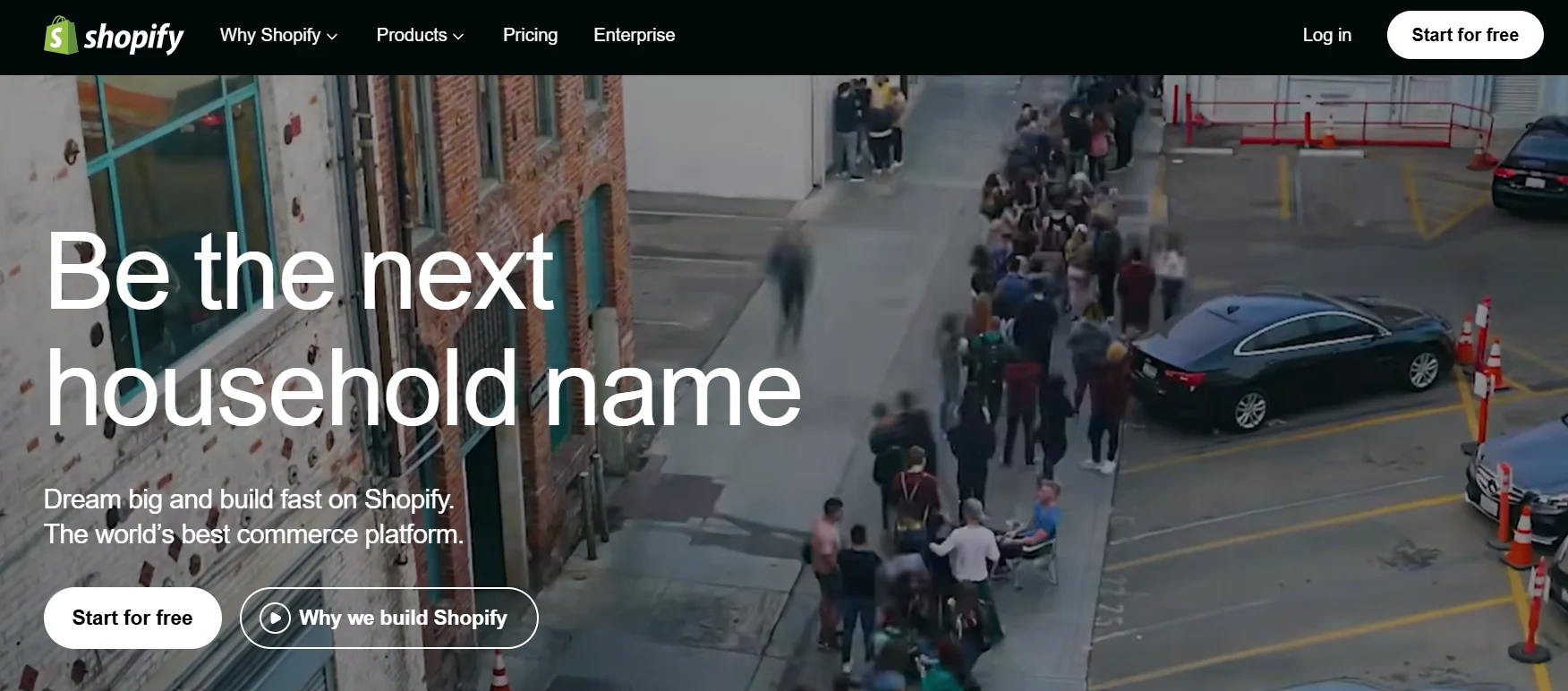 Shopify homepage promoting its commerce platform for entrepreneurs and growing businesses