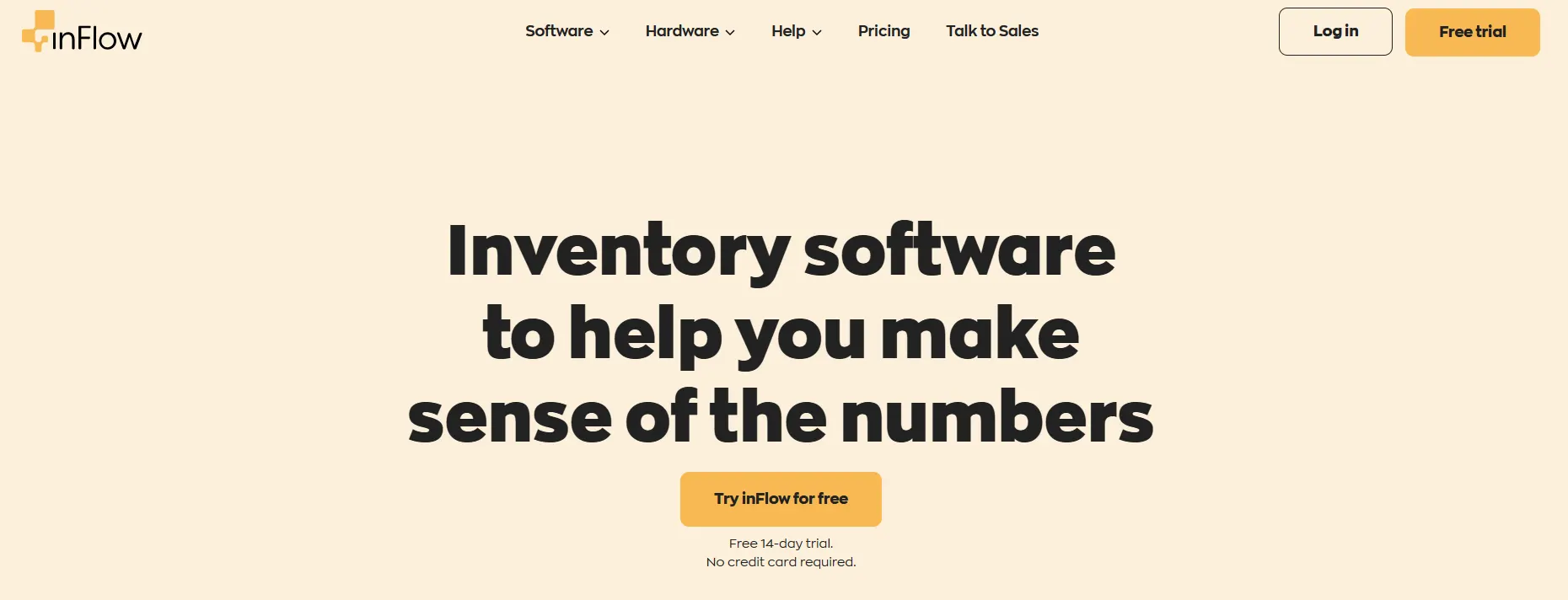 inFlow inventory management software homepage highlighting inventory tracking and business analytics